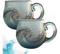 YOSEDVCB Tasse En Verre Ondulé Texturé, Motif Vagues De Mer, Tasse À Café Artisanale Sur Le Thème De L'océan, Résistante À La Chaleur, For Boissons Au Thé Et Au Lait.(2PCS)