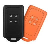 Yosemy 2pcs Accessoire clé de Voiture Compatible avec Renault Smart Key 4-Bouton, Coque en Silicone Souple avec Embout Porte-Clé - pour Clio/Espace 5 / Master Bus/Talisman/Megane USW (Noir+Orange)
