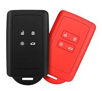 Yosemy 2pcs Accessoire clé de Voiture Compatible avec Renault Smart Key 4-Bouton, Coque en Silicone Souple avec Embout Porte-Clé - pour Clio/Espace 5 / Master Bus/Talisman/Megane USW (Noir+Rouge)