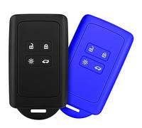 Yosemy 2pcs Accessoire clé de Voiture Compatible avec Renault Smart Key 4-Bouton, Coque en Silicone Souple avec Embout Porte-Clé - pour Clio/Espace 5 / Master Bus/Talisman/Megane USW (Noir+Bleu)