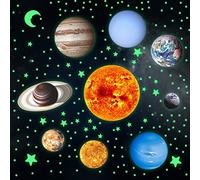 Yosemy Autocollants Lumineux 9 Planètes Étoiles Lumineuses Système Solaire Planètes Fluorescent Stickers Muraux Décoration de Plafond Autocollants pour Chambres d'enfants, Petie