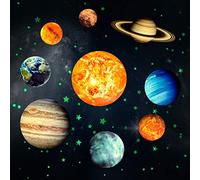 Yosemy Autocollants Lumineux 9pcs Planètes Étoiles Lumineuses Système Solaire Planètes Fluorescent Stickers Muraux Décoration de Plafond Autocollants pour Chambres d'enfants