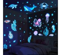 Yosemy Autocollants Lumineux Vie Marine Stickers Muraux sous la Mer Poissons Fluorescent Autocollant pour Chambres d'enfants Décoration de Plafond Bleu 08-96pcs