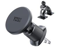 YOSH Support Téléphone Voiture Magnétique, 2 en 1 [Double Crochet Métallique & Base 3M] pour Tableau de Bord & Bouches d’Aération, pour iPhone Samsung Pixel et Appareils avec Plaques Métalliques