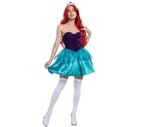 YOSICIL Ariel Robe Hors-épaules pour Adulte Déguisement Princesse Sirène avec Couronne Costume Fête Cosplay Halloween Carnaval, Violet-Turquoise, M