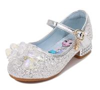 YOSICIL Chaussure Princesse Filles Reine des Neiges Elsa Paillettes Antidérapantes Talons Hauts Costume Chaussures de Danse pour Dress Up Fête Anniversaire Mariage 3-14 Ans,Argent2,29