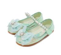 YOSICIL Chaussures plates Princesse Sandales à paillettes avec noeuds Enfants chaussures avec perles pour déguisement Halloween Jardin d'enfants cadeau Cosplay Carnaval Noël, vert, 35