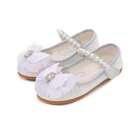 YOSICIL Chaussures plates Princesse Sandales à paillettes avec noeuds Enfants chaussures avec perles pour déguisement Halloween Jardin d'enfants cadeau Cosplay Carnaval Noël, argent, 27