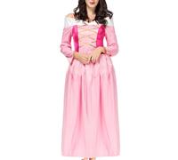 YOSICIL Cosplay Robe De Princesse Aurore Adulte Avec Accessoires Déguisement Conte De Fée Robe Longue De Soirée Hors-épaules Anniversaire Photoshoot Activité commerciale, S