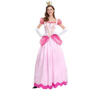 YOSICIL Cosplay Robe de Princesse Peach pour Adulte avec Couronne et Gants Jeu de Rôle Halloween Soirée Déguisée Cérémonie, Rose, XL