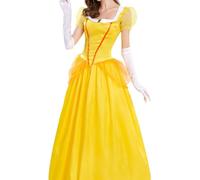 YOSICIL Cosplay Robe de Princesse Peach pour Adulte avec Couronne et Gants Jeu de Rôle Halloween Soirée Déguisée Cérémonie, Jaune, 3XL