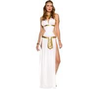 YOSICIL Costume de Cléopâtre Égyptienne Sexy Déguisement Déesse Grecque Antique Robe de Cocktail à Dos Nú et Fente Haute Jeu de Rôle Roman Halloween Fête Carnaval Cosplay, Blanc, L
