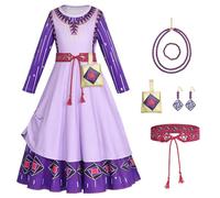 YOSICIL Costume de fille Asha, costume de princesse Asha, robe d'anniversaire Desire, ensemble de robe Asha, ceintures, sacs, colliers, bracelets, boucles d'oreilles, cosplay party,violet，130