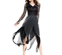 YOSICIL Costume de Mariée Zombie pour Femme Adulte Robe de Vampire Gothique Tenue de Soirée Horreur Halloween Carnaval Cosplay Mariée du Cimetière Reine Maléfique, noir, 2XL