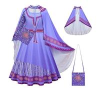 YOSICIL Costume de princesse Asha Wish Costume de princesse Asha Wish pour fille Robe de princesse Asha Wish avec sacs/Cantele pour enfants Anniversaire, Halloween, Fête, Cosplay,violet 120