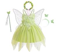 YOSICIL Costume Fée Clochette Enfant Robe de Fête Thinkerbell à Bretelles Déguisement de Princesse à jupons bouffants pour Noël Carnaval Halloween Cosplay Fête D'anniversaire, Vert, 120