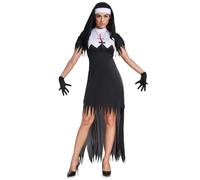 YOSICIL Déguisement Nonne Zombie Effrayant pour Femmes Adultes Cosplay Robe de Sisters of Mercy avec capuche Tenue Horreur Gothique Halloween Carnaval Murder Party, noir, 2XL