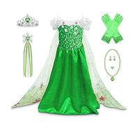 YOSICIL Fille Robe de Princesse Elsa Cosplay Reine des Neiges Cape-Voile Traînante Costume Déguisé du Film avec Accessoires Halloween Théâtre Mardi Gras Anniversaire à Thème, vert, 110