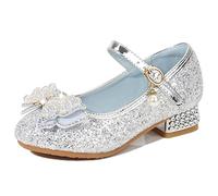 YOSICIL Fille Talons Hauts Chaussures à Talons Princesses Filles et Filles avec nœuds Ballerines à Paillettes Filles Chaussures élégantes de fête et de Carnaval,argenté,34
