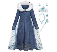 YOSICIL filles princesse Elsa costume col en poilu Vêtements pour la fille du parti i filles Cosplay Elsa princesse robe fille bleu,130(5-6Anni)