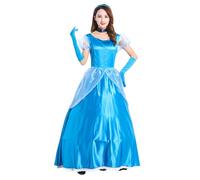 YOSICIL Robe de Princesse Cendrillon Adulte Robe de Bal Élégante avec Gants Ensemble Cosplay de Conte de Fée, Bleu, M