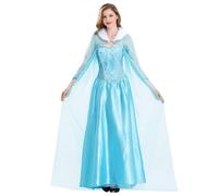 YOSICIL Robe de Princesse Elsa pour Femme Adulte Cosplay Reine de Neige Déguisement du Royaume de Glace avec Cape en Toile Transparente au Sol, L