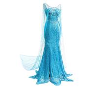 YOSICIL Robe de Princesse Elsa pour Femme Costume Reine des Neiges Vêtements Automne Hiver Déguisement Soirée Cérémonie Anniversaire Noël Halloween Fête Partie,Bleu,M