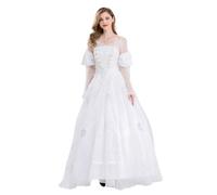 YOSICIL Robe de Princesse Reine des Neiges Robe de Bal à Manches Bouffantes Déguisement Élégant pour Cosplay Fête Mariage, Blanc, XL