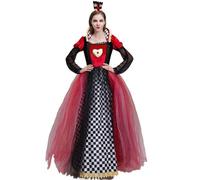 YOSICIL Robe de Reine de Cœurs Adulte au Pays des Merveilles Costume Halloween Cosplay Robe Soirée Fantaisie Cosplay Fête Déguisement, Noir-rouge, XL
