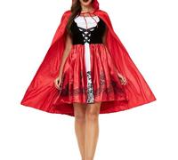 YOSICIL Robe du Petit Chaperon Rouge Adulte Femme avec Cape à Capuche Déguisement Conte de Fée Costume Halloween Cosplay Mardi Gras Jeu des Loups-Garous, XL