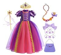 YOSICIL Robe pour Enfant Fille Déguisement de Princesse de style mystérieux Costume de Raiponce Sofia de Carnaval avec Accessoires pour Soirée Halloween Anniversaire Noël, Violet foncé, 110