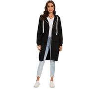 YOSICIL Sweat à Capuche Long Zippé pour Femme Automne et Hiver Manteaux d'automne et d'hiver à la Mode Manteaux Chauds Sweats à Capuche Longs Faites Une Promenade Relaxante,Noir,XL