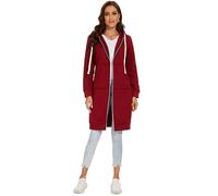 YOSICIL Sweat à Capuche Long Zippé pour Femme Automne et Hiver Manteaux d'automne et d'hiver à la Mode Manteaux Chauds Sweats à Capuche Longs Faites Une Promenade Relaxante,Rouge Vineux,XXL