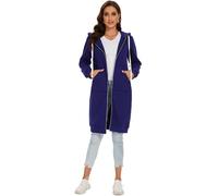 YOSICIL Sweat à Capuche Long Zippé pour Femme Automne et Hiver Manteaux d'automne et d'hiver à la Mode Manteaux Chauds Sweats à Capuche Longs Faites Une Promenade Relaxante,Bleu Marine,4XL