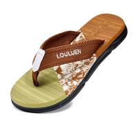 YOSICIL Tongs de loisirs pour hommes Flip flops léger avec semelle combinée en EVA/PVC antidérapante Sandales entre-doigts ouvertes pour salle de bain, piscine et randonnée côtière, kaki, 45