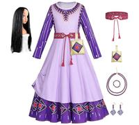 YOSICIL Wish Asha Robe Princesse Fille Costume avec perruque Sac Collier Violet Tenues Dress Up Set Enfants Uniforme pleine longueur pour Cosplay Déguisement Noël Fête d'anniversaire Cadeau， 120
