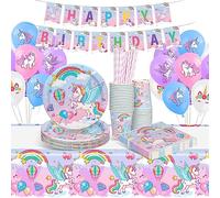 yosiio Decoration Anniversaire Licorne, 16 Invités Licorne Vaisselle Anniversaire, Kit Anniversaire Licorne Fille - Ballon Licorne Assiette Licorne Gobelet Anniversaire Serviettes pour Fille Fête