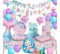 yosiio Decoration Anniversaire Sirene, Sirene Vaisselle Anniversaire, Kit Anniversaire Fille, Enfants Birthday Party Décorations 16 Invités