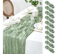 yosiio Lot de 10 chemins de table vert sauge 90 x 300 cm | Toile de soie - Décoration de table d'anniversaire pour bohème, mariage, fête d'anniversaire