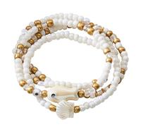 YOSKAEDI Lot de 4 bracelets de perles empilables - Bracelets faits à la main avec pendentif coquillage et poisson, pour les vacances à la plage, le thème marin, Eine Grösse, Plastique, Pas de gemme