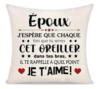 Yoskiasd Époux J'espère Que Chaque Fois Que Tu Serres Cet Oreiller il Te Rappelle a Quel Point Je t'aime Housse de Coussin pour époux Mari Cadeaux pour la Saint Valentin Cadeaux d'anniversaire Noël