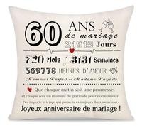 Yoskiasd Housse de Coussin pour Le 60e Anniversaire de Mariage Cadeau d'anniversaire décoré Cadeau pour Les 60 Ans de Mariage de Votre Femme Votre Mari Votre Grand-mère ou Votre Grand-père(60ANS)