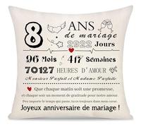 Yoskiasd Housse de Coussin pour Le 8e Anniversaire de Mariage Housse de Coussin Décorative Cadeaux Cadeau pour 8 Ans de Mariage Cadeaux d'anniversaire pour Femme Homme épouse Mari Amis(8ANS)
