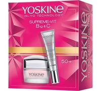Yoskine Kit Supreme Vit B12+C : crème de jour 50+ et crème contour des yeux avec vitamines B12 et C pour une peau rayonnante et nourrie et une protection contre le vieillissement prématuré.