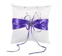 Yosoo 20cm × 20cm Nuptiale Bague de Poche de Mariage Coussin Coussin Porte- avec Double Coeurs Décoration, Ivoire Blanc/Rouge/Bleu/Violet