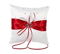 Yosoo 20cm × 20cm Nuptiale Bague de Poche de Mariage Coussin Coussin Porte- avec Double Coeurs Décoration, Ivoire Blanc/Rouge/Bleu/Violet (Couleur : Rouge)