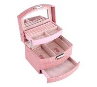 Yosoo Boîte à Bijoux Coffret Pésentoirs en Cuir 3 Plateaux Tiroirs Intérieur Velouté 5 Couleurs Verrouillable à Clé Miroir Accessoires(Pink)