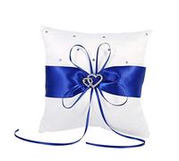Yosoo Coussin pour alliances de mariée Bretelles avec Double cœur décoration, Ivoire/Blanc/Rouge/Bleu/Violet 20 cm × 20 cm (Couleur : Bleu)