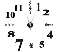 Yosoo DIY 3D Horloge Murale Design Géante Grande Taille Moderne Ronde avec Lettres Anglais Artistiques pour Décoration Salon Bureau - 1, Noire