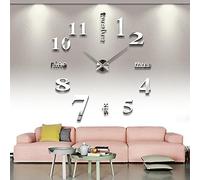 Yosoo DIY Grande Horloge Murale Acrylique 3D Miroir Surfaces Autocollant Mural Salon Décoration Horloge Décoration Chambre Unique (Type 2Argent)
